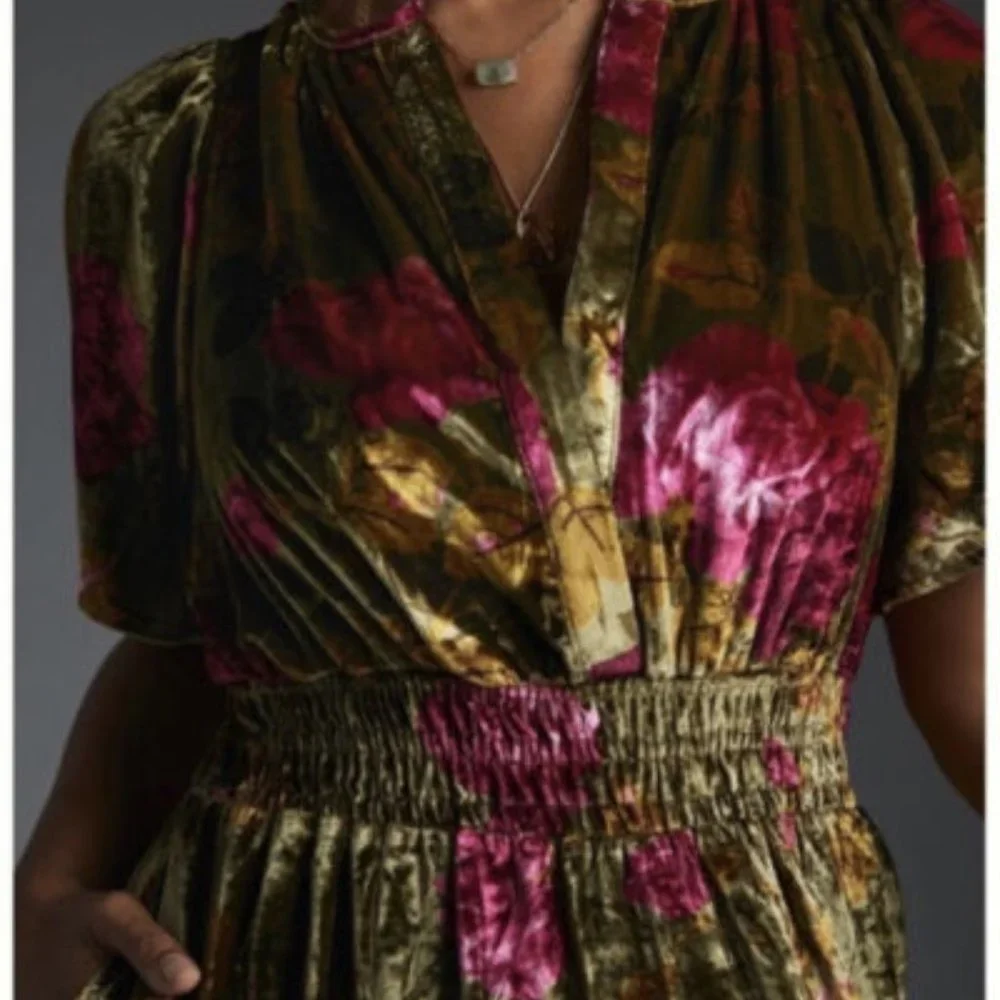 Anthropologie The Somerset Maxi Dress: Velvet Edition / GREEN MOTIF NWT - Picture 7 of 14